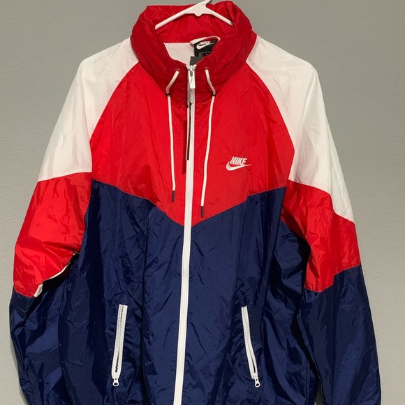 nike windbreaker blue red white